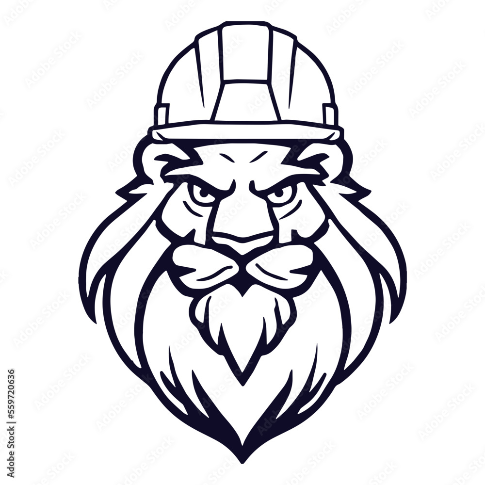 Obraz premium Lion with Construction Hat