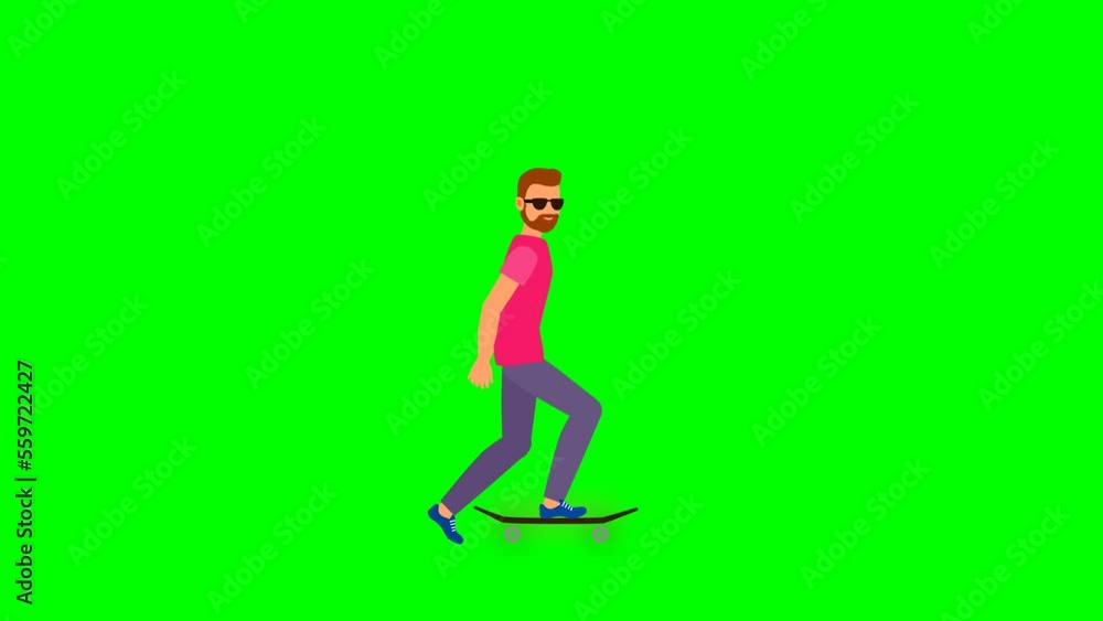 Skateboarder man riding green screen loop animation Skateboarder man riding green screen loop animation