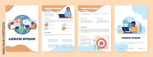 International staff flat vector brochure template. Booklet, leaflet printable flat color designs. Editable magazine page, reports kit with text space. Sigmar One, Balsamiq Sans, Comfortaa fonts used