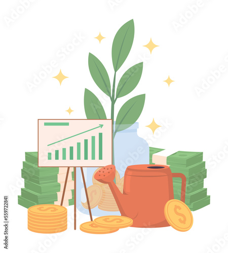 Profitable business investment semi flat color vector objects. Editable elements. Items on white. Company efficiency simple cartoon style illustration for web graphic design and animation