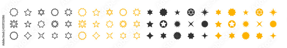 Stars collection. Star icons set. Gold and Black star icon set. Vector isolated illustration. Stars collection. Star icons set. Gold and Black star icon set. Vector isolated illustration.