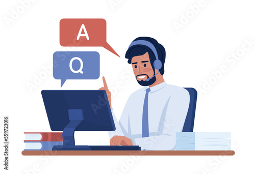 Live chat operator semi flat color vector character. Editable figure. Full body person on white. Simple cartoon style illustration for web graphic design and animation. Sniglet Regular font used