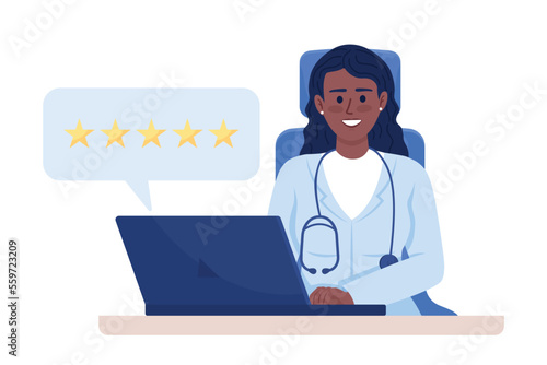 Online doctor reviews semi flat color vector character. Editable figure. Full body person on white. Internet appointment simple cartoon style illustration for web graphic design and animation