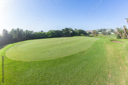Golf Course Beach Hole Putting Green Sand Traps Scenic Summer Lifestyle Holiday Landscape.
