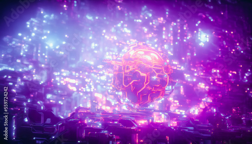 An abstract computer virus, bursting with colorful lights and effects, captures the complex and dangerous nature of this digital threat. Generative AI