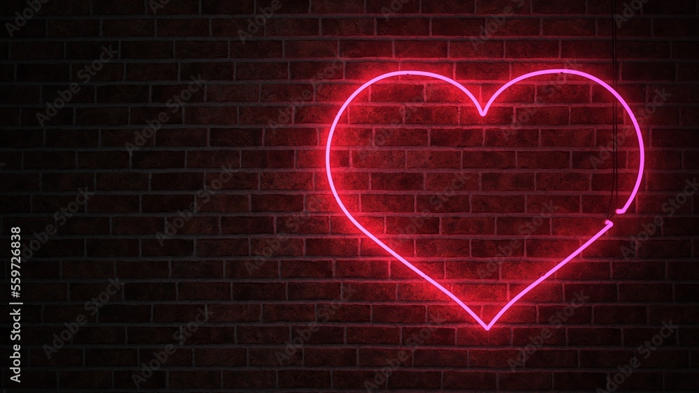 Heart Neon Sign Brick Wall - obrazy, fototapety, plakaty 
