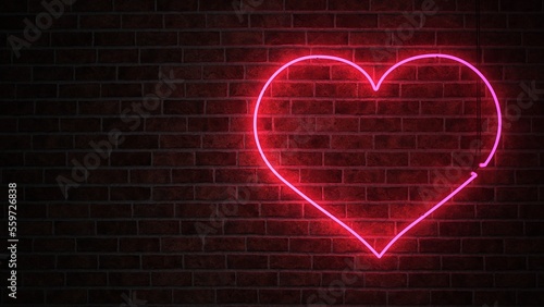 Foto Heart Neon Sign Brick Wall