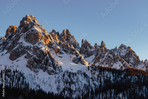 View of Dolomites at sunset, Italian Alps
