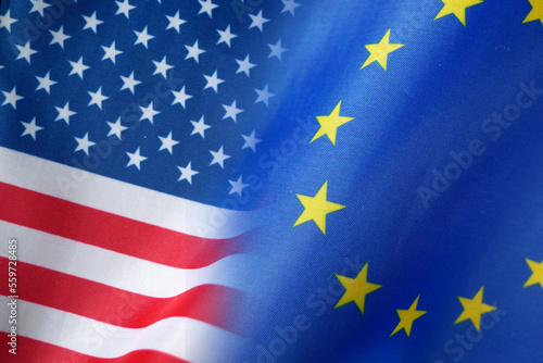 Wallpaper Mural European Union and United States flags, blue european union EU flag and half usa united states of america flag, concept Torontodigital.ca