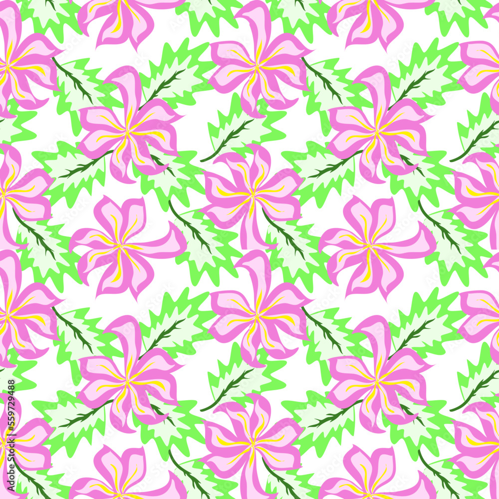 Seamless pattern with pink hibiscus flowers background. Vector illustration design with floral for wrapping paper, wallpaper, fabric, decorating and backdrop.