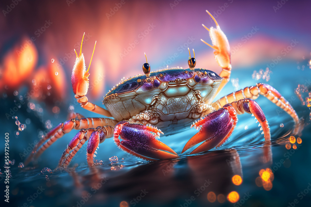 An extremely sharp and detailed portrait of crab macro. Generative AI. Detailed crab. The best picture of a crab. - obrazy, fototapety, plakaty 