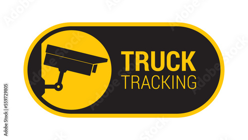 Sticker for a truck monitored by a camera and the inscription truck tracking. Isolated on white background
