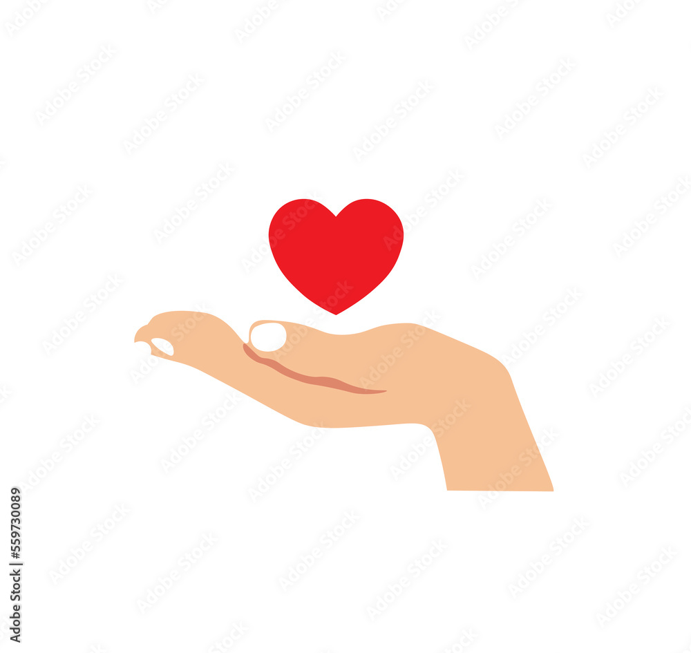 Red heart in woman hand. Hand holding red heart on white background. Red heart in woman hand. Hand holding red heart on white background.