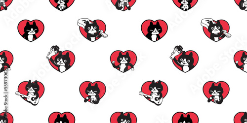 cat seamless pattern heart valentine kitten calico vector breed neko cartoon pet tile background repeat wallpaper animal doodle illustration design scarf isolated