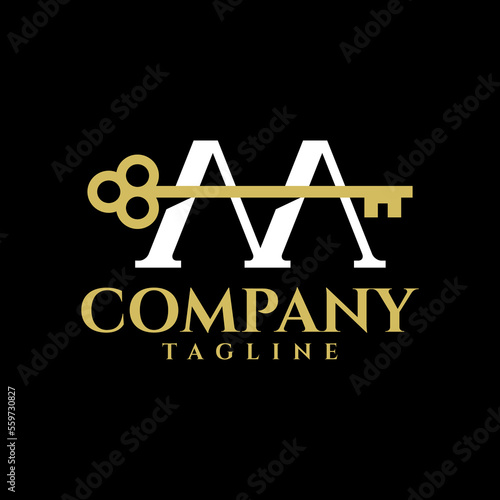 letter AA and a key with elegant classic style. real estate company logo vector template.