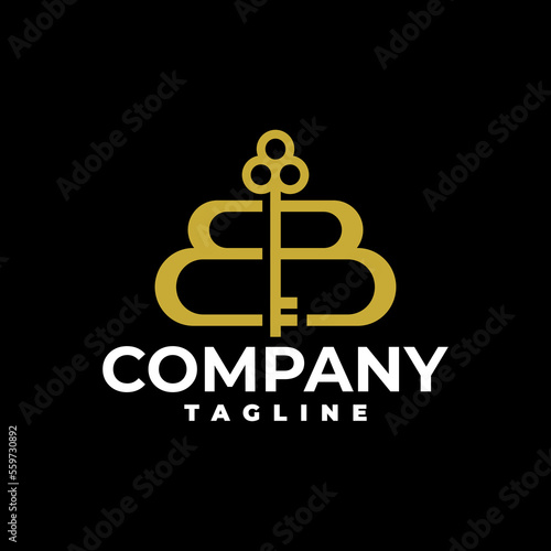 letter BB and a key with elegant classic style. real estate company logo vector template.