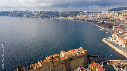 Obraz na płótnie Aerial view of the Caracciolo waterfront and Castel dell'Ovo, a seafront castle located in Naples, Italy