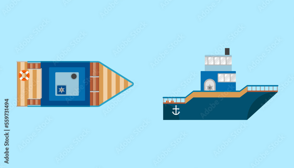 Ship or Boat Illustration with two views. Above and Side. Perfect for assets, game, stickers, development, signs, symbols, motion graphic. Set of Ship Design. Ship or Boat Illustration with two views. Above and Side. Perfect for assets, game, stickers, development, signs, symbols, motion graphic. Set of Ship Design.