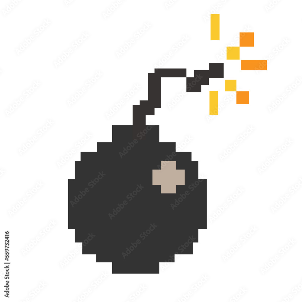 Pixel game of danger explosive substance on PNG white transparent background, Vector illustration Pixel game of danger explosive substance on PNG white transparent background, Vector illustration
