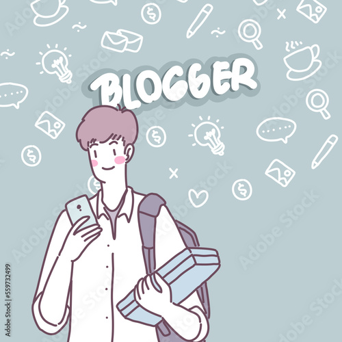 Video blogger making video for blog or vlog review
