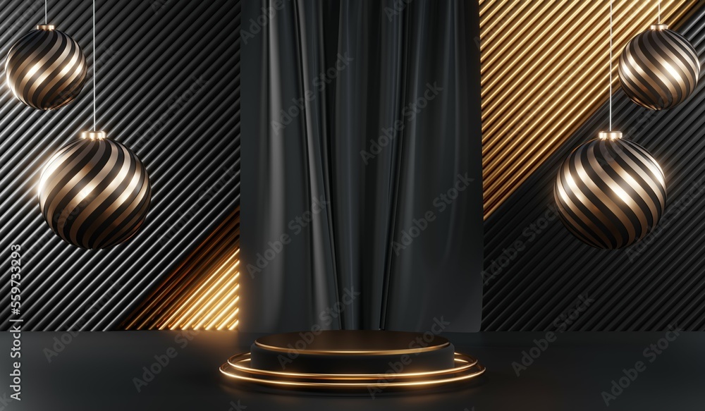 3D rendering of backdrop black podium background show room for black friday products and sale banner 3D rendering of backdrop black podium background show room for black friday products and sale banner