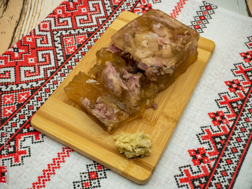 pork meat aspic known as piftie in romanian, christmas romanian traditional dish