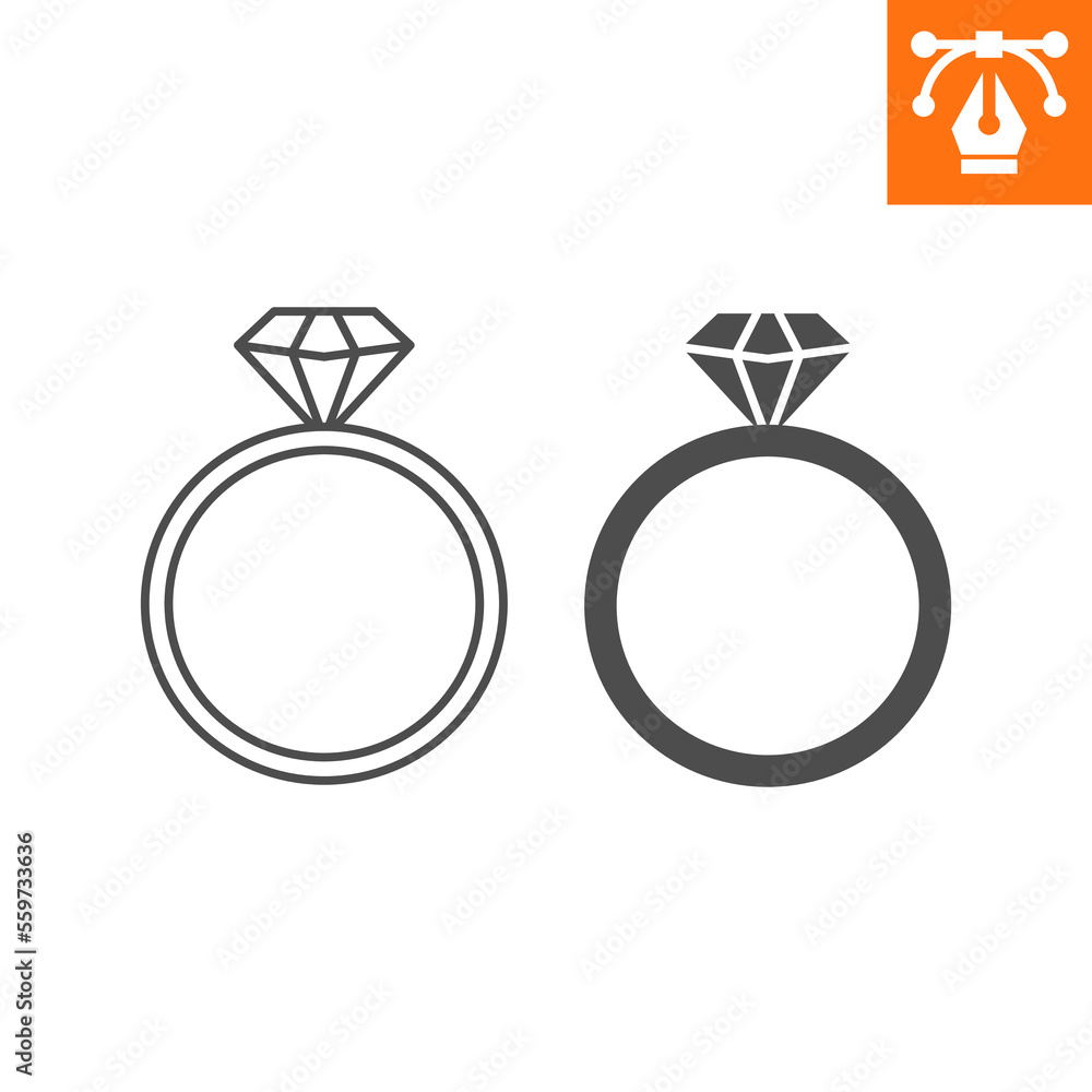 Diamond ring line and solid icon, outline style icon for web site or mobile app, valenyines day and wedding, jewel vector icon, simple vector illustration, vector graphics with editable strokes. Diamond ring line and solid icon, outline style icon for web site or mobile app, valenyines day and wedding, jewel vector icon, simple vector illustration, vector graphics with editable strokes.