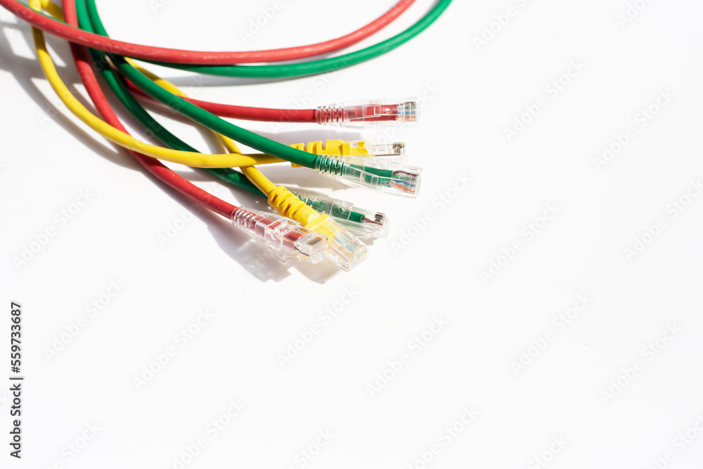 LAN network connection ethernet cables on white LAN network connection ethernet cables on white