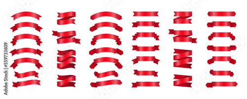 Set of red ribbons. Simple ribbons collection. Banner for advertising and marketing promotion curved linear decorations for discounts and offer forms. Ribbon stripes template set