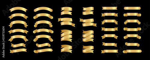 Golden ribbon set. Simple ribbons collection. Banner for advertising and marketing promotion curved linear decorations for discounts and offer forms. Ribbon stripes template set