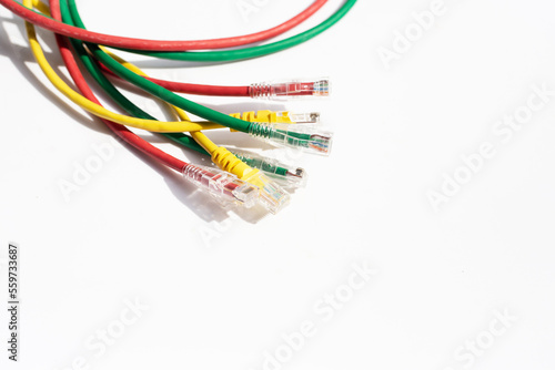 LAN network connection ethernet cables on white