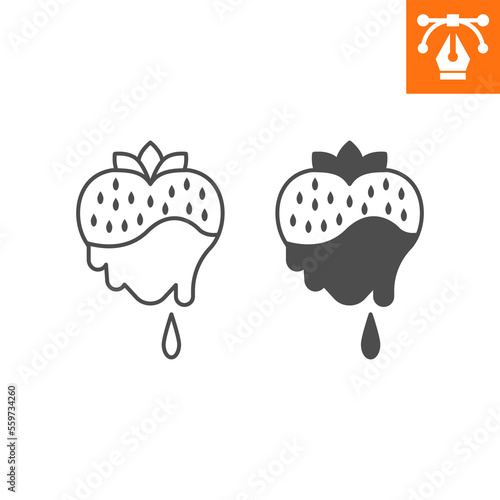 Chocolate covered strawberries line and solid icon, outline style icon for web site or mobile app, food and dessert, strawberry in chocolate vector icon, simple vector illustration, vector graphics.