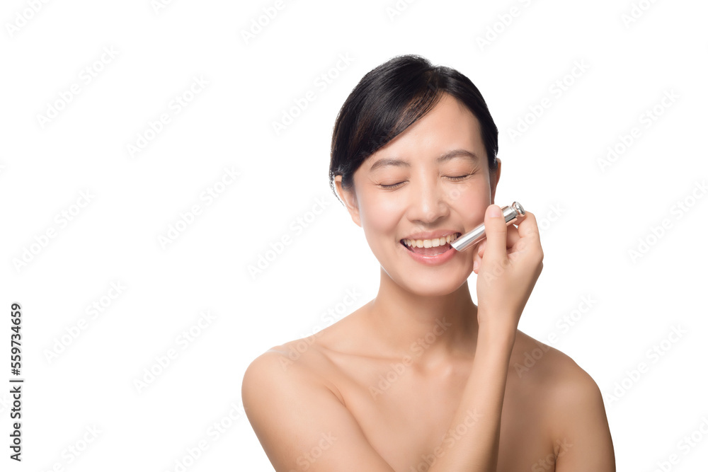 Portrait of beautiful young asian woman clean fresh bare skin concept. Asian girl beauty face skincare and health wellness, Facial treatment, Perfect skin, Natural make up on white background Portrait of beautiful young asian woman clean fresh bare skin concept. Asian girl beauty face skincare and health wellness, Facial treatment, Perfect skin, Natural make up on white background
