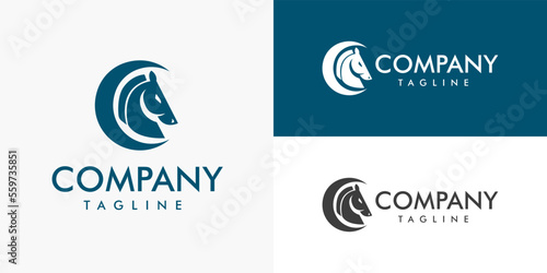 Horse Head Chess Knight Night Crescent Moon Logo Design Vector Template for Brand Business Company