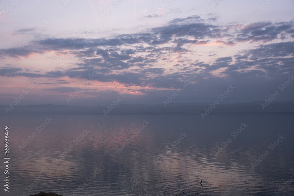 Panoramic view of the Dead Sea from Jordan on a winter day Panoramic view of the Dead Sea from Jordan on a winter day