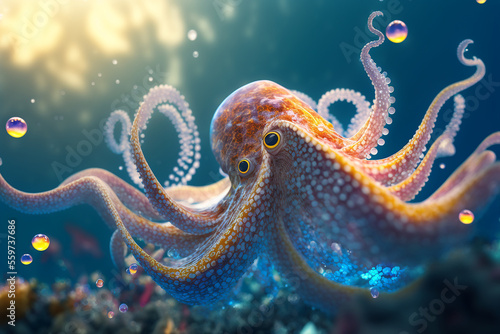 An extremely sharp and detailed portrait of octopus macro. Generative AI. Detailed octopus. The best picture of a octopus. © UIMEGA