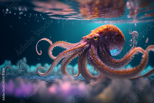 An extremely sharp and detailed portrait of octopus macro. Generative AI. Detailed octopus. The best picture of a octopus.