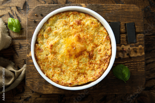 Canvastavla Homemade potato souffle with egg yolks
