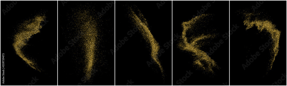 Obraz premium Set of Gold Glitter Texture Isolated On Black. Amber Particles Color. Stardust Background. Golden Explosion Of Confetti. Vector Illustration, Eps 10.