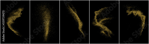 Set of Gold Glitter Texture Isolated On Black. Amber Particles Color. Stardust Background. Golden Explosion Of Confetti. Vector Illustration, Eps 10.