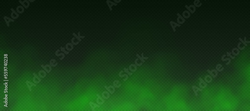 Green smoke, toxic cloud, realistic chemical gas, bad odour concept isolated on dark background. Vector illustration.