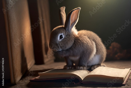 Rabbit reading a book