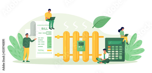 Man monitoring central heating meter, calculating utility bill. Home energy efficiency audit. Reduce costs heating, cooling. Efficiency utilities consumption. Save money on payment for resource usage