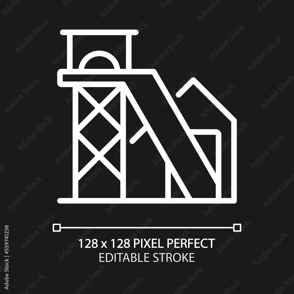 Coal mine pixel perfect white linear icon for dark theme. Lode of ...