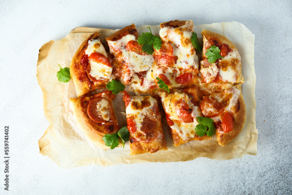 Homemade pizza with sausage Homemade pizza with sausage