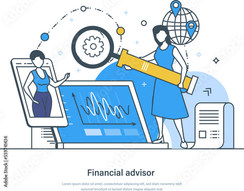 Wallpaper Mural Financial advisor, accounting consultancy, accountant expert service concept. Financial consultation, accountant expert service web banner thin line design of vector doodles Torontodigital.ca