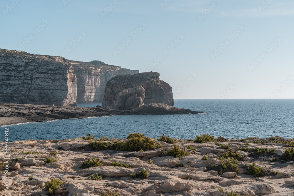 Nice cliffs in Gozo with the beautiful blue sea. 