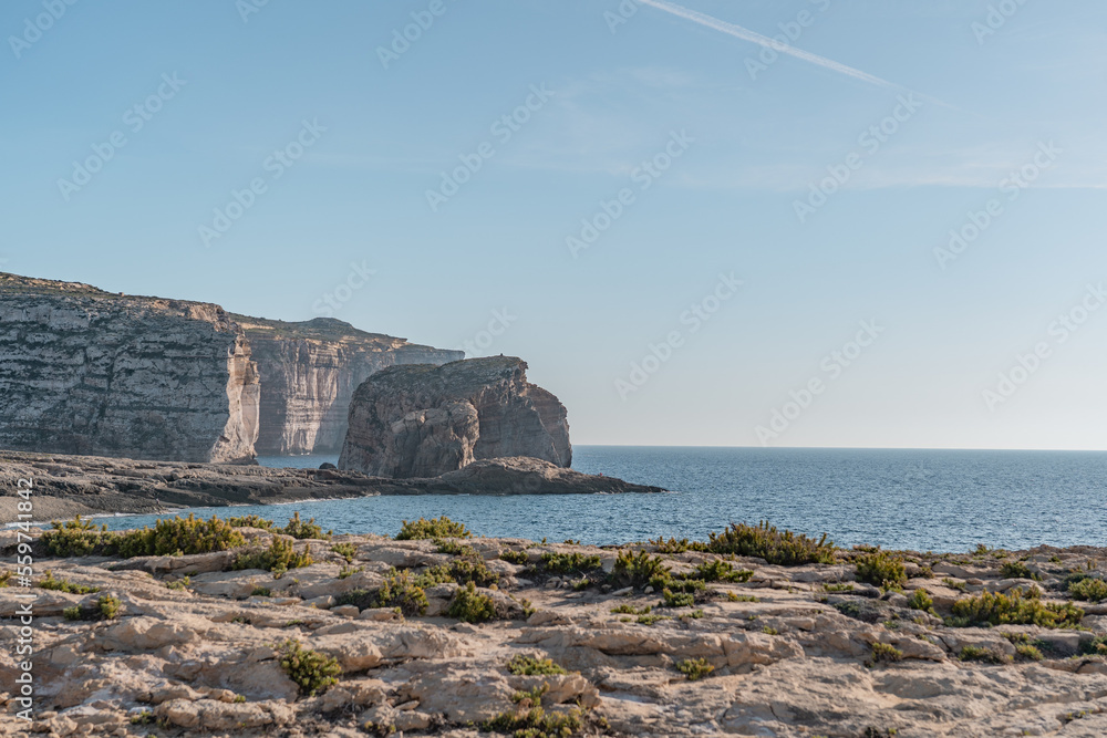 Nice cliffs in Gozo with the beautiful blue sea. 