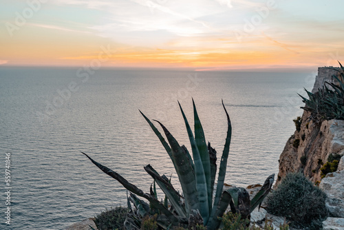 Sunset in Gozo with a view over the beautiful cliffs. 