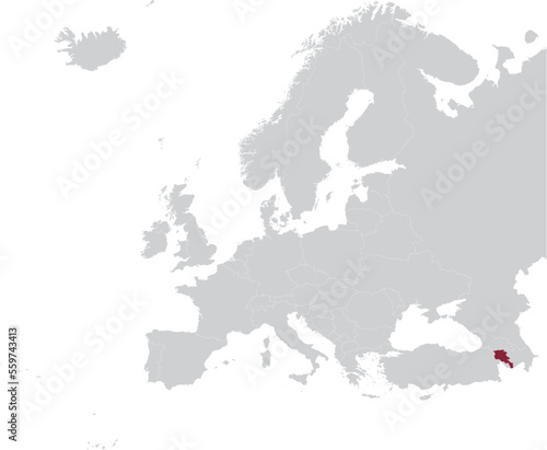 Maroon Map of Armenia within gray map of European continent
